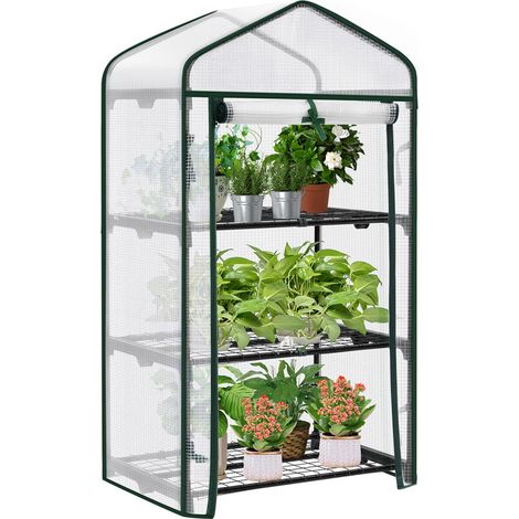 Serre étagère pour plantes extérieure 3 niveaux – avec porte à enroulement – résistante au froid et aux intempéries – jardin, balcon et terrasse – 69×125/158×49 cm
,Vert (1/5)