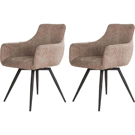 Lisa Design – Lot de 2 fauteuils pivotants en tissu bouclette sable – Accoudoirs – Structure acier – Hauteur 83 cm – Largeur 58 cm – Charge max 125 kg