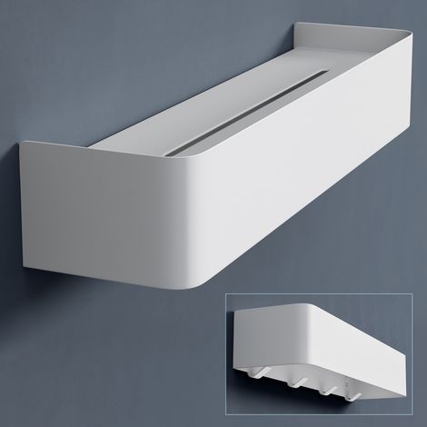 doporro Wandgarderobe mit Ablage, Garderobenleiste 40 cm mit 4 Garderobenhaken, Kleiderhaken Wand ohne Bohren oder mit Bohren Jackenaufhänger für Flur, Bad & Küche, Garderobe Weiß Reglo-05 (1/5)