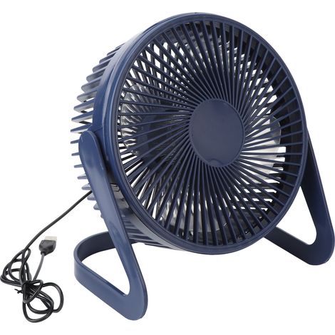 Petit ventilateur de table portable rechargeable USB bleu, 2 vitesses, idéal pour les dortoirs et l'extérieur (20 cm). (1/5)
