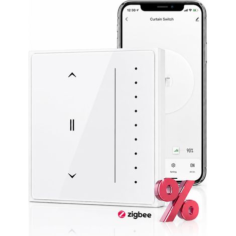 Zigbee Interrupteur de volet roulant intelligent Encastré, réglage en Pourcentage, Minuterie, compatible /, Fil neutre requis (1/5)