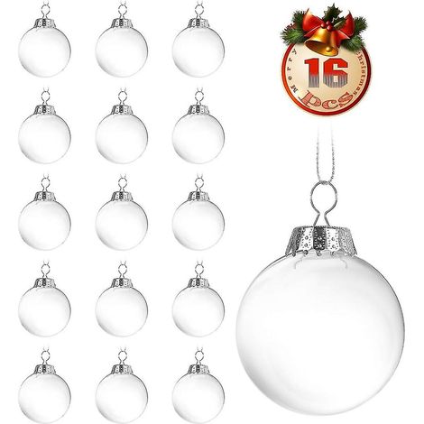 Boules de Noël transparentes, 16 boules en plastique transparent rechargeables, boules pour sapin de Noël, décorations de Noël (1/5)