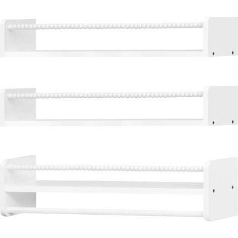 Lot de 3 Étagère Murale pour Enfant WOLTU, en Bois Massif, Étagère Livre Enfant avec Perles en Bois, Blanc, 60cm (1/5)