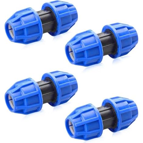 Raccord droit en polyéthylène de 25 mm x 25 mm pour tube en polyéthylène de 25 mm, couleur bleu, 4 pièces (1/4)