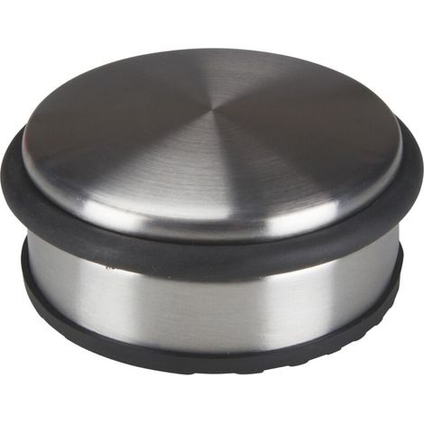 Butoir de porte, cale-porte en acier inoxydable, rond, butoir porte sol, block porte, butée de porte sol, arret sans perçage, caoutchouc antidérapant, gris argenté, 10 x 4 cm, 1 kg (1/5)