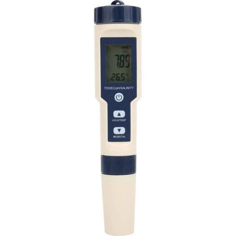 Testeur d'Eau de Compteur 5 en Portable Digital PH Salinity Temp EC Meter Testeur Multifonctionnel de qualité de L'eau Détecteur Digital EC PH Salinity (1/5)