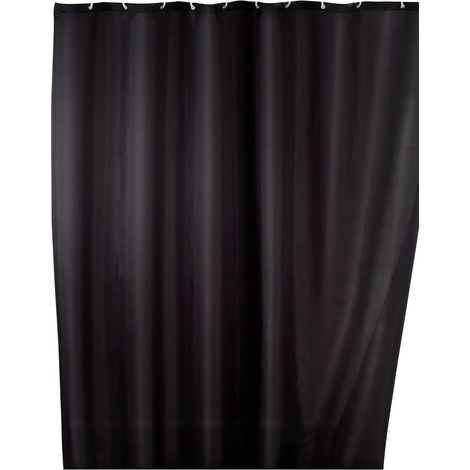 Rideau de Douche antimoisissure Revêtement antibactérien et Hydrofuge Base lestée Lavable en Machine 30° Anneaux Rideau de Douche Inclus Polyester 180x200 cm Noir (1/5)