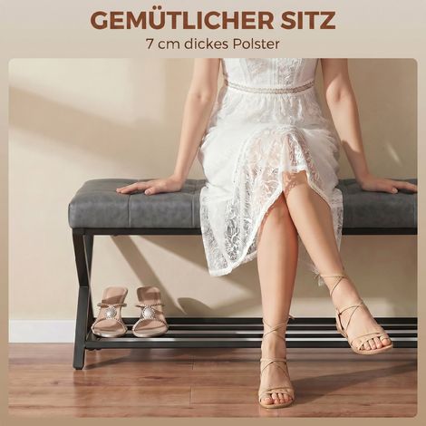 Schuhbank, Flur, mit Kunstlederbezug, Tragfähigkeit bis zu 220 kg, für Flur, Eingangshalle, 112 x 37 x 47 cm, dunkelgrau. (1/5)