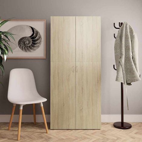 800291 vidaXL Shoe Cabinet Sonoma Oak 80x35,5x180 cm Engineered Wood (1/5)