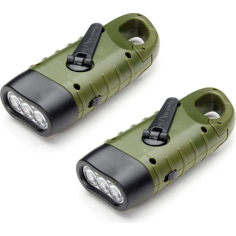 Lampe torche solaire rechargeable (lot de 2), lampe torche LED d'urgence à dynamo et manivelle avec mousqueton, idéale pour la randonnée, les voyages, le camping et l'escalade, vert armée.