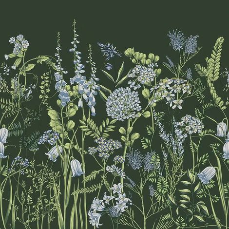 papier peint panoramique fleurs des champs vert foncé - Sanders & Sanders (1/5)