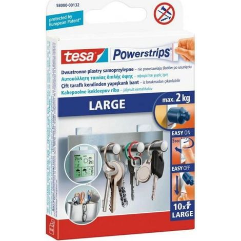 Bandes Adhesives Double Face - Fixation Sans Perçage - Charge Maximale 2 Kg - Pour Murs Lisses Et Non Poreux - Lot De 10