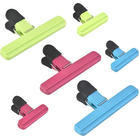Clips para bolsas de alimentos de 22 cm, paquete de 10, impermeables, de goma ABS, clip de cierre de bolsa bicolor azul y rosa con (1/5)