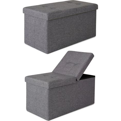 dibea faltbarer Sitzhocker / Aufbewahrungsbox mit Klappdeckel, Sitzbank aus Leinen, 76 x 38 x 38 cm, grau
