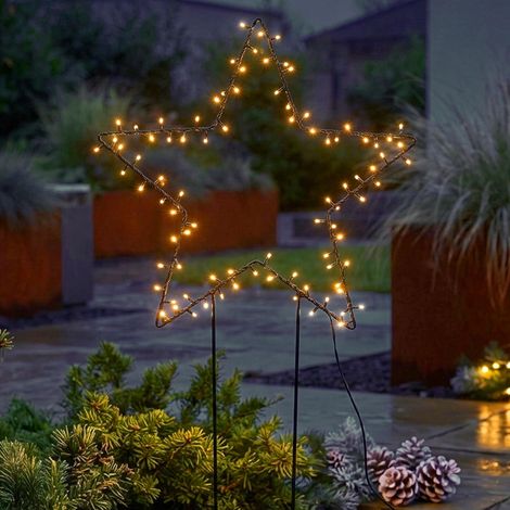 XL LED Stern Gartenstecker 60 cm - 140 LED - Weihachten Advent Winter Garten Deko Beleuchtung für Außen - Batterie betrieben mit Timer