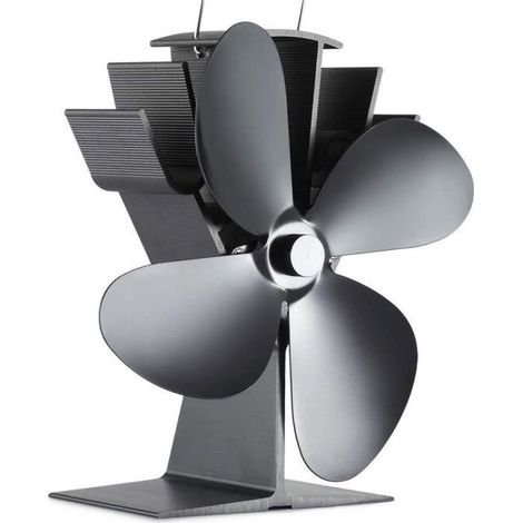 Ventilateur pour Poêle - Silencieux - 4 Pales - Aluminium Noir - Alimenté par Chaleur - Pour Bois (1/4)
