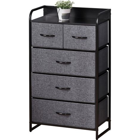 Tour Tiroirs Tissu 5 Niveaux, Rangement Chambre et Bureau, Structure Métallique Compacte, Teinte Gris, pour la Maison et l'Intérieur (1/5)