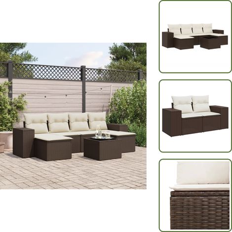 7-tlg. Garten-Sofagarnitur mit Kissen Braun Poly Rattan - Garten Sofagarnitur - Garten Sofagarnituren - Outdoor Sofagarnitur - Sofagarnitur Terrasse (1/5)