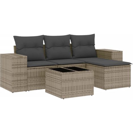 Maison Exclusive - 5-tlg. Garten-Sofagarnitur mit Kissen Grau Pol