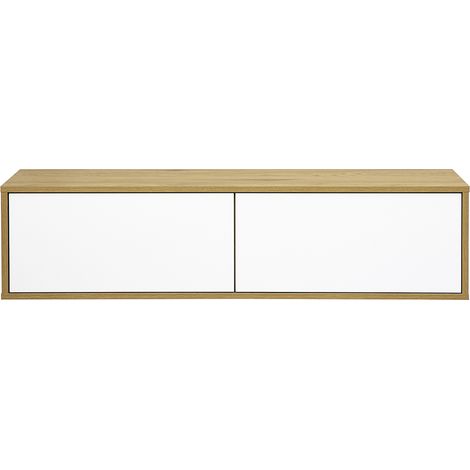 Meuble TV mural finition blanche et bois clair chêne L120 cm FLEXO (1/5)