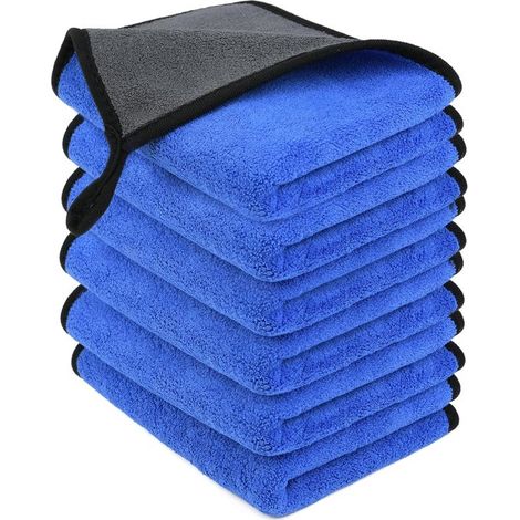 Set di 6 panni in microfibra, 30 x 30 cm, extra spessi e altamente assorbenti, per lavaggio auto, asciugatura, pulizia della cucina, ecc. (blu) (1/5)