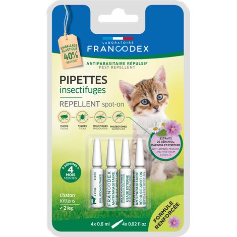 4 Pipettes Insectifuges pour Chatons moins de 2 kg formule renforcée - Francodex (1/4)