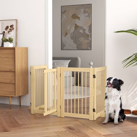 Cancelletto per cani pieghevole 204x8,2x75 cm in legno naturale FloraGrace (1/5)