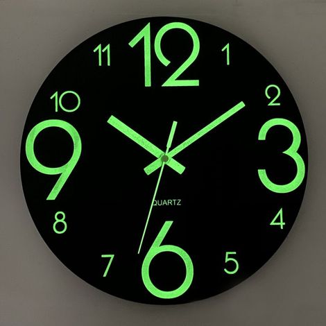 30 cm Leuchtwanduhr - Geräuschlose Leuchtstoffröhren-Wanduhr - Große dekorative Wanduhr für Küche, Büro, Schlafzimmer (Schwarz) (1/5)