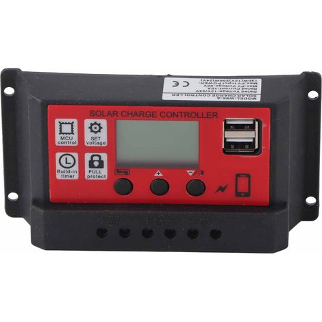 Régulateur solaire intelligent 10A 12V/24V avec écran LCD, contrôleur de charge ajustable pour panneau solaire et batterie (1/5)