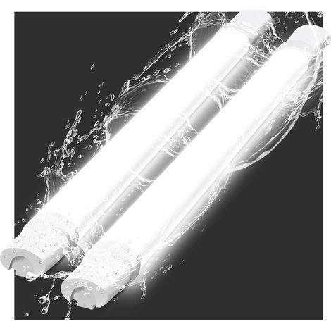 GBLY Deckenleuchte LED Feuchtraumleuchte 90CM -Deckenlampe Led Röhre 24W 3000LM Kellerlampe IP65 Wasserfest 5000K Werkstattlampe Wannenleuchte Feuchtraumlampe für Wohnzimer Büro Küche Garage , 2ER