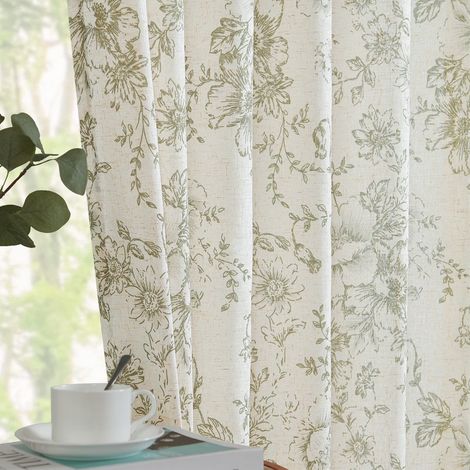 Rideaux en lin à motif floral, 213 cm, imprimé noir, à œillets, pour salon et chambre, lot de 2