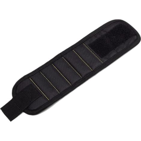 Bracelet magnétique, bracelet magnétique puissant absorbant le fer, portable, réglable, 5 aimants, bracelet pour vis, clous, forets (black) (1/5)