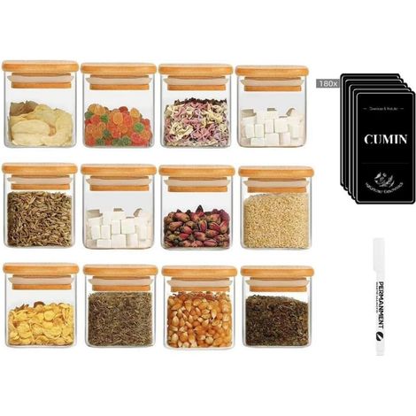 Gewürzgläser Set 12er 120ml Organizer Bambusdeckel Etiketten Kreidestift (1/5)