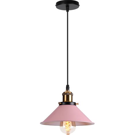 Pendant Light Fitting, Antique Dome Chandelier with Ø22cm Lampshade, Vintage Hanging Lamp for Living room Bedroom Dining Room (Light Pink) (1/5)