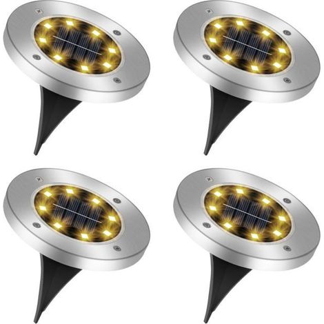 BelleRise - 4 Pièces Lumière Solaire Extérieur Jardin, 8 LED Lampe Solaire Au Sol Étanche IP65, Lampe Solaire Spot Encastrable, Blanc Chaud (1/5)