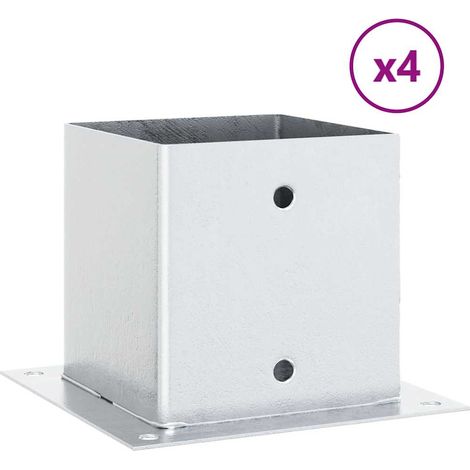 Bases de poteau carrées 4 pcs argent 141x141 mm acier galvanisé