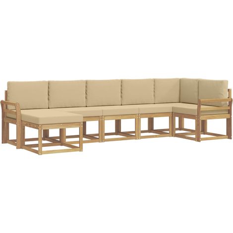 Outdoor Sofa Set with Cushion 7 pcs White and Beige Polyester vidaXL (1/5)