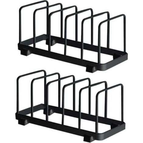 Organizzatore per piatti, scolapiatti, porta piatti, organizer per ripiani per piatti, contenitore per taglieri per piano cucina (nero, 2 pezzi)