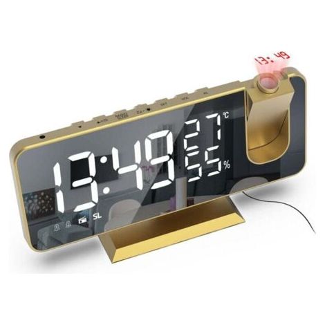 Radio Réveil Projecteur Cross-border Amazon Grand Écran - Affichage Température/Humidité, Horloge Électronique LED - Design "Or Tyran Local" avec Chiffres Blancs (1/4)