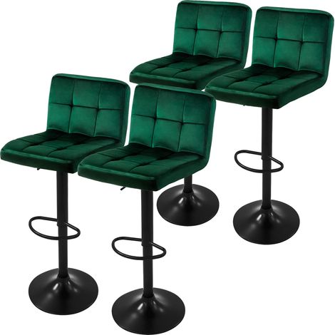 ML-Design Set di 4 Sgabelli da Bar Rivestimento in Velluto Verde Sedia da Bancone Regolabile in Altezza 63-83 cm Girevole a 360° Sgabello Alto da Bistrot Imbottito con Schienale e Poggiapiedi (1/5)