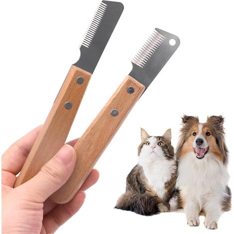 Lot de 2 Couteau à Trimmer pour Chiens et Chats, Peignes de Toilettage pour Chiens, Enchevêtrements Sous-poil, Couteau à Fourrure (1/5)