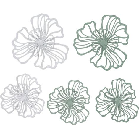 Décoration Murale De Fleurs en Métal, 5 Pièces, Art Mural en Fer Blanc Vert, Décor Suspendu Creux à 2 Couches pour Mur De Salon Et De Bureau (1/5)