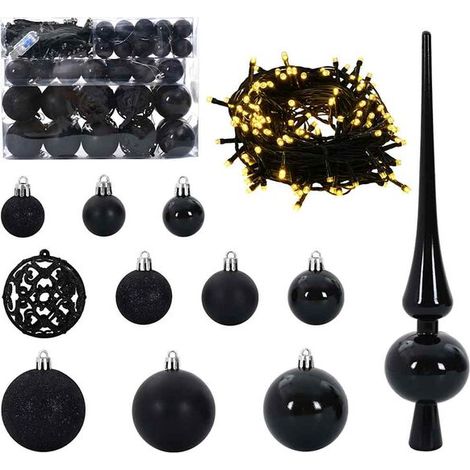 Ensemble de boules de Noël, contenant 150 lumières LED, 61 boules au total, en plastique noir. (1/5)