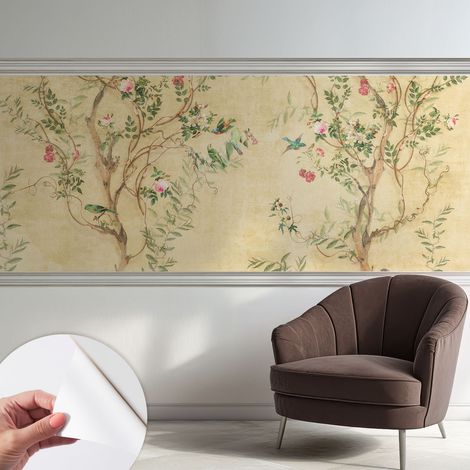 Selbstklebend Tapete modern - Wanddeko für Küche - Klebefolie Wand - luxus Look Blumenakzente 250x104 cm (1/5)