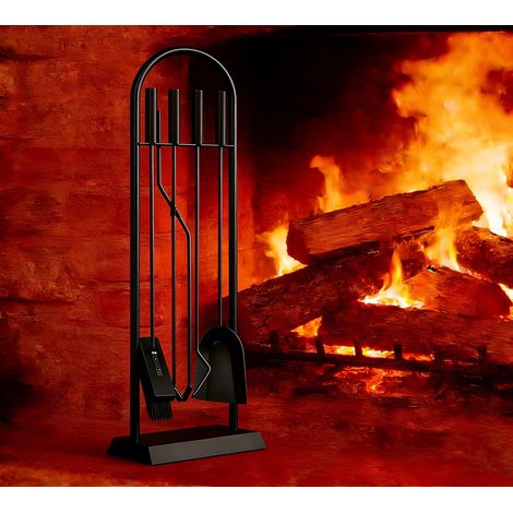 Ensemble de 5 pièces pour cheminée classique noir 23x14x68cm Accessoires pour brûleur à bois Kit d'outils pour le coin du feu (1/5)