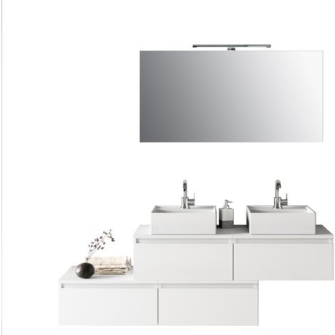 Ensemble de salle de bain double vasque 8 pièces ASTRA blanc (1/5)