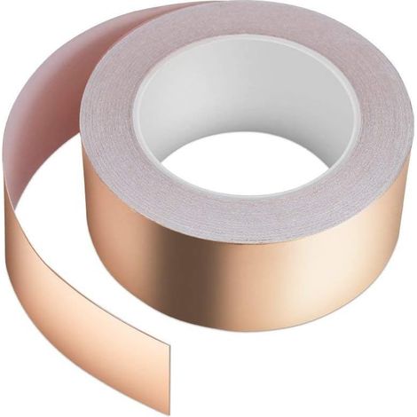 Ruban de Cuivre 30m x 50mm, Ruban Adhésif Extra Long Feuille de Cuivre Bande Ruban Adhésif EMC Blindage Ruban Adhésif pour Réparation de Electrial Décoration Protection des Plantes (1/5)