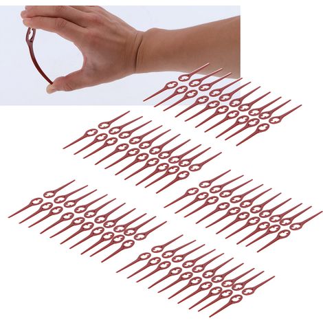 100 lames de 90 mm en plastique rouge vin pour tondeuse à gazon, en forme de calebasse. (1/5)