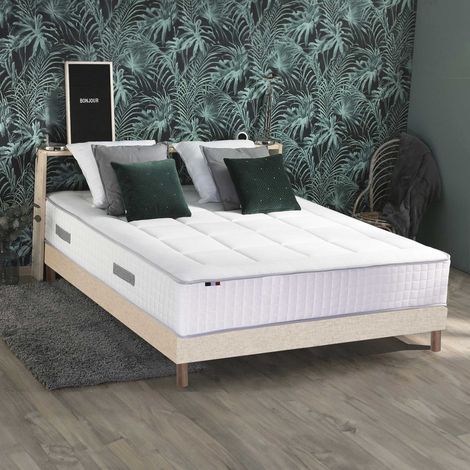 Ensemble matelas ressorts 7 zones PALACIO + sommier en kit beige lattes flexibles 140 x 190 (1/5)