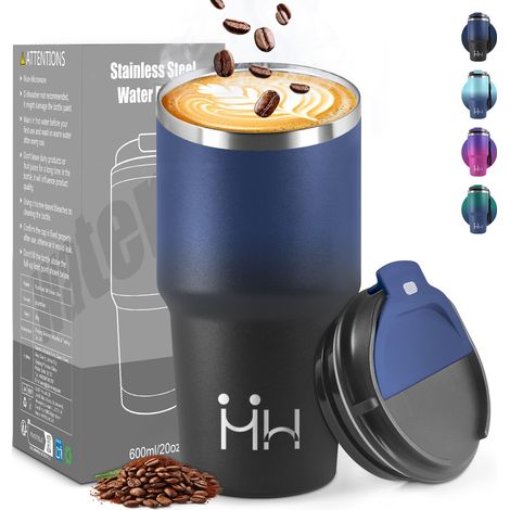Mug Isotherme 600 ML, Réutilisable, Tasse Isotherme pour Café, Acier Inoxydable 304, Emporter, Anti-fuite, Double Paroi, Étanche Gobelet de Voyage pour Café Chaud et Froid, Lait et Thé (1/5)